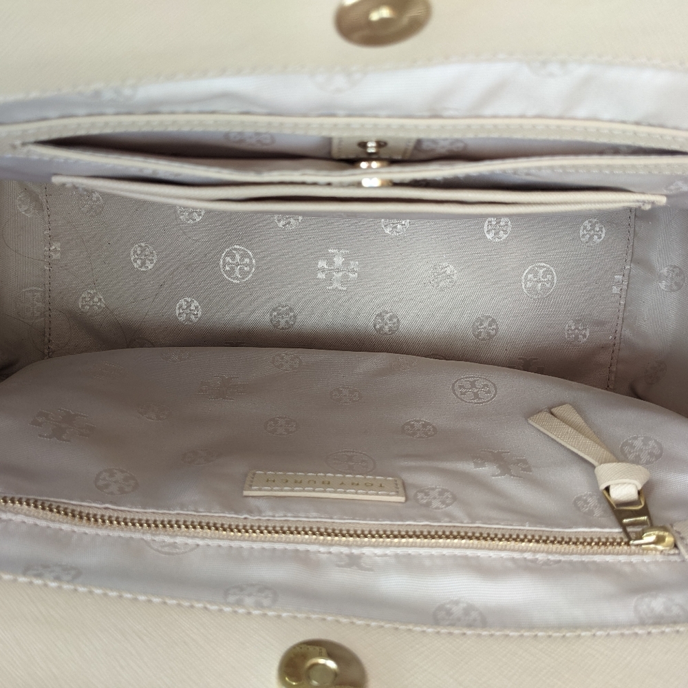Tory Burch Beige Saffiano Leather Top-Handle Tote - Picture 6 of 7